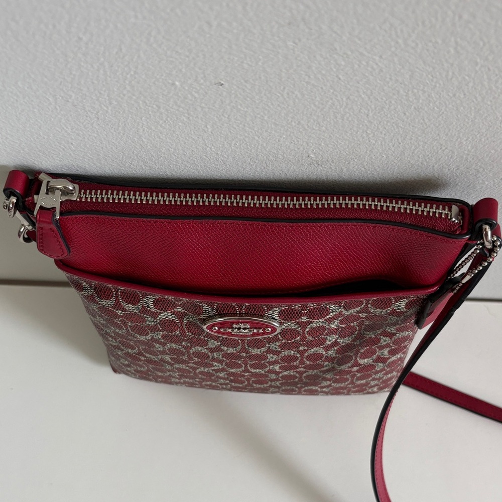 Coach Signature Red Crossbody Bag Leather Trim - Picture 8 of 13
